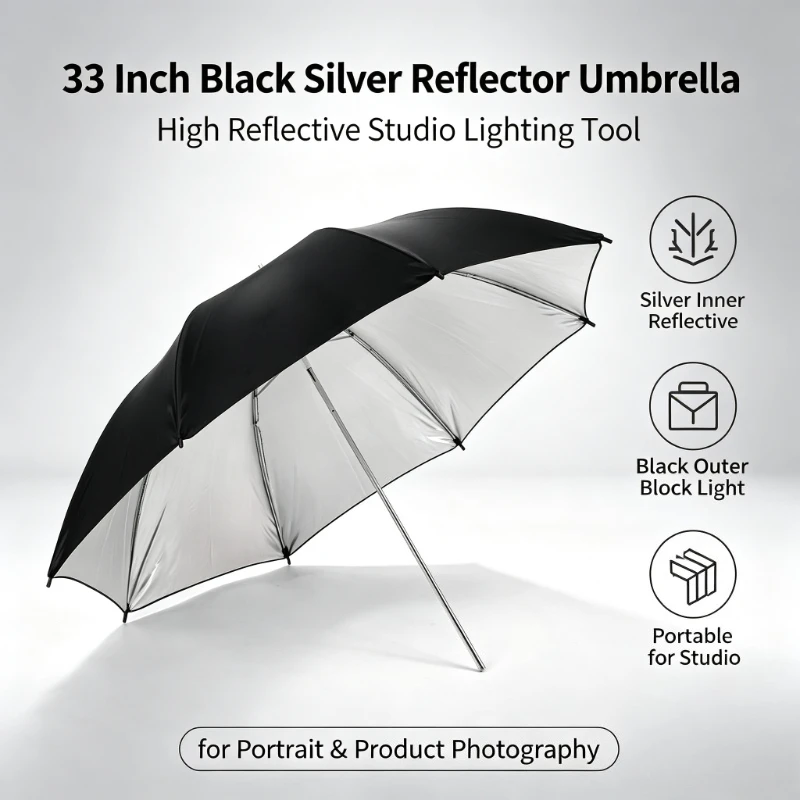 Photography Lighting With Umbrella - 2026 Black Durable 33-inch Reflective Umbrella